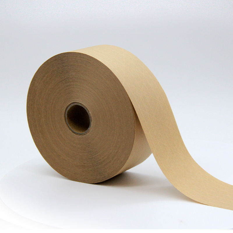 Biodegradable plant-yarn reinforced water-activated kraft paper tape on eco packaging
