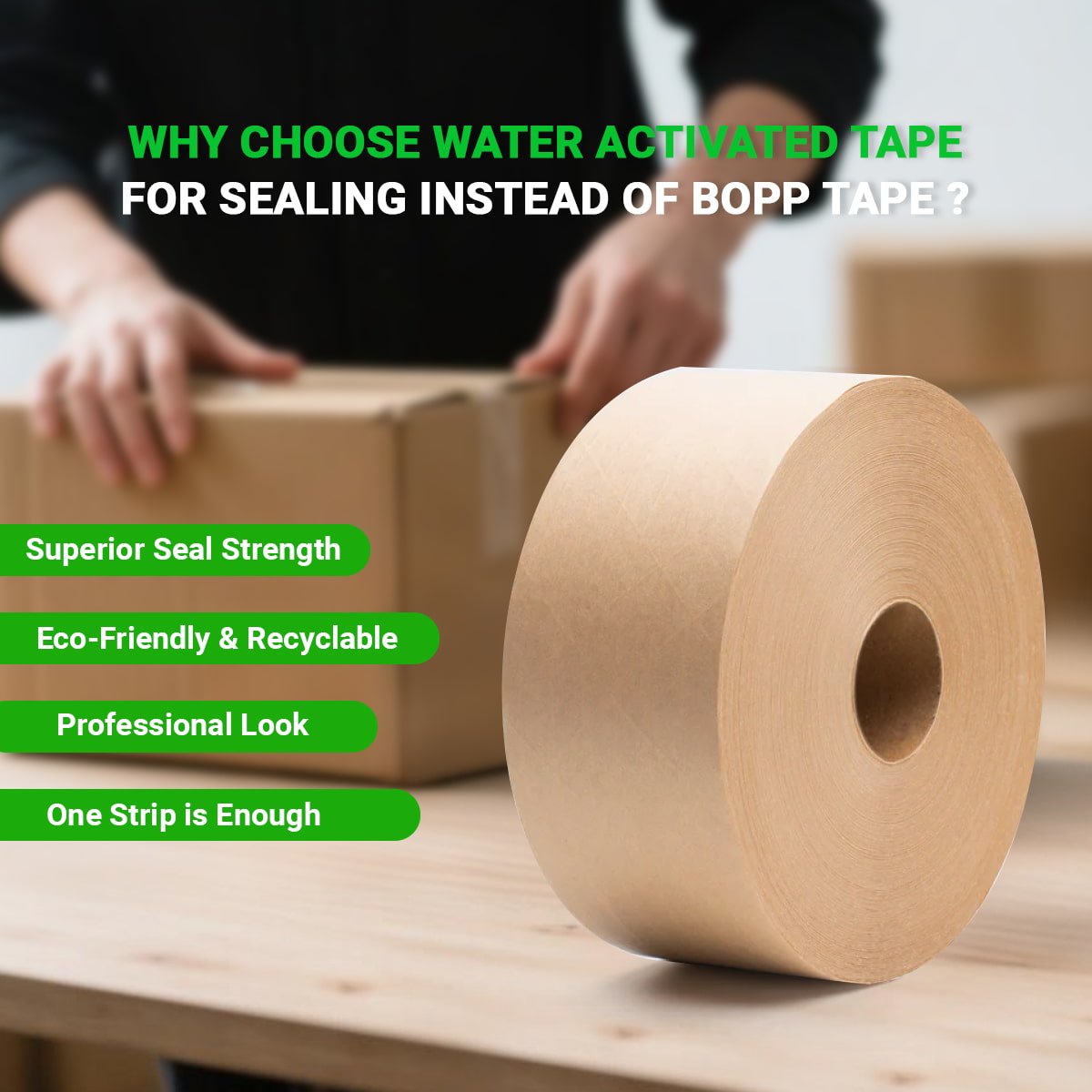 لماذا تتحول المزيد من الشركات إلى استخدام الشريط المنشط بالماء (WAT) بدلاً من شريط BOPP لإغلاق الكرتون؟